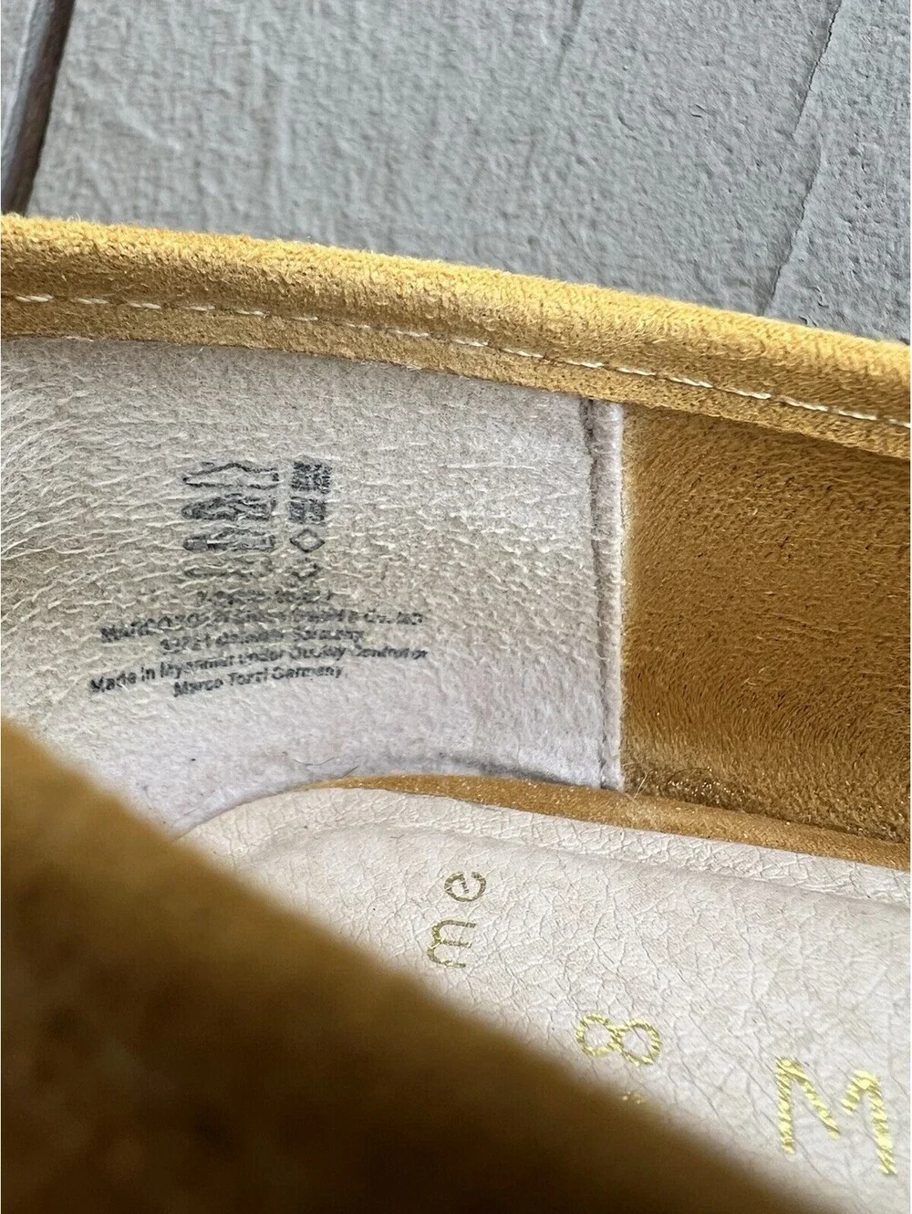 Marco Tozzi mustard yellow suede loafers chain buckle 38 Women’s 7.5